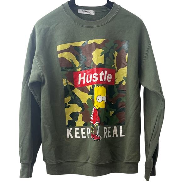 Bart Simpson Hustle Crewneck Sweatshirt - Army Green Camo - 3fortyinc - M - Picture 1 of 15